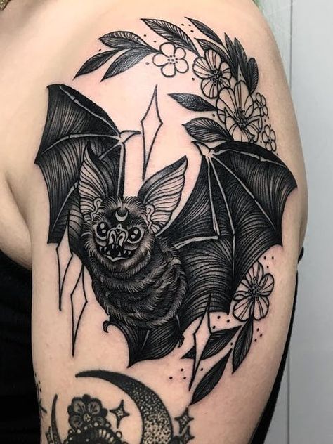 Dracula Tattoo, Shoulder Cap Tattoo, Knee Tattoos, Vampire Tattoo, Bat Tattoo, Witch Tattoo, Inspiration Tattoos, Spooky Tattoos, Tattoo Girl