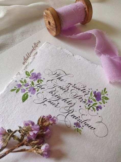 Calligraphy Love Letter, Flourishing Calligraphy Quotes, Flourish Calligraphy Quotes, Calligraphy Card Ideas, Calligraphy With Flowers, Caligraphy T, Calligraphy Bookmarks, Small Calligraphy, Bullet Journal Boxes