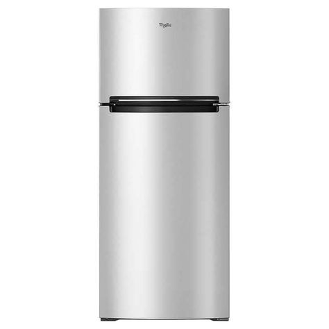 Whirlpool 18 cu. ft. Top Freezer Refrigerator with LEG Lighting | Costco Whirlpool Dishwasher, Glass Refrigerator, Magna Carta, Store Snacks, Beach House Kitchens, Whirlpool Refrigerator, Stainless Steel Refrigerator, Kitchen Appliances Refrigerators, Mini Fridge