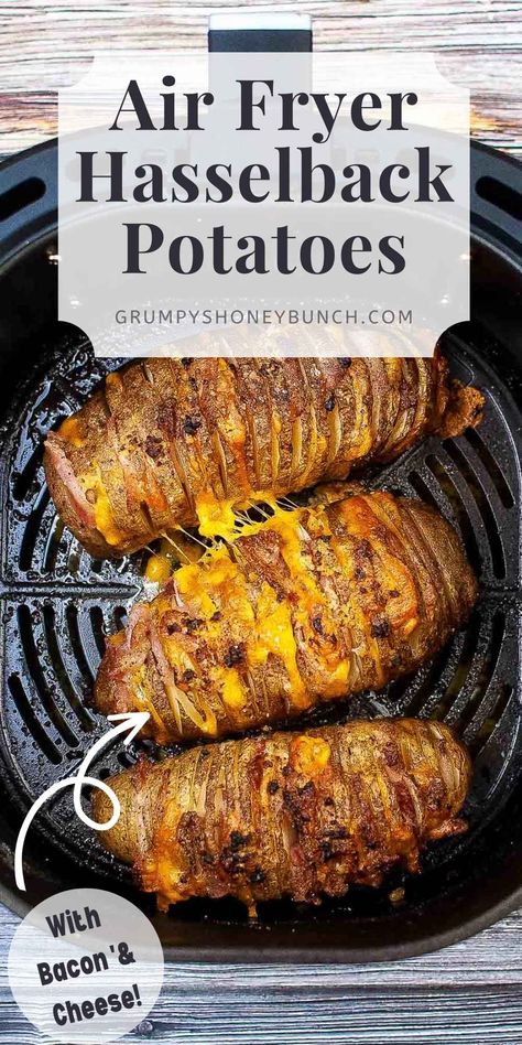 Air Fryer Hasselback Potatoes, Bacon Cheese Potatoes, Air Fryer Recipes Dessert, Bacon Potato, Hasselback Potatoes, Air Fry Recipes, Potato Recipes Side Dishes, Air Fryer Recipes Chicken, Air Fryer Recipes Easy