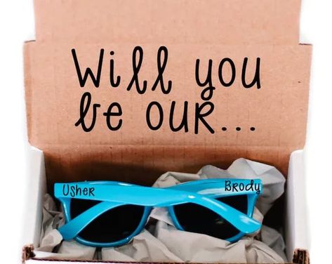 Usher Proposal, Wedding Ushers, Gift Idea For Wedding, Idea For Wedding, Usher Gifts, Flower Girl Proposal, Wedding Sunglasses, Personalized Sunglasses, Color Heart