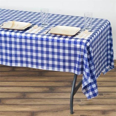 Purchase Buffalo Plaid Tablecloth | 54" x 108" White/Royal Rectangular Spill Proof Tablecloths | Disposable Checkered Plastic Vinyl Waterproof Tablecloths and 3 other items Blue Gingham Tablecloth, Gingham Tablecloth, Checkered Tablecloth, Plaid Tablecloth, Waterproof Tablecloth, Vinyl Tablecloth, Plastic Table Covers, Chair Sashes, Design Accessories