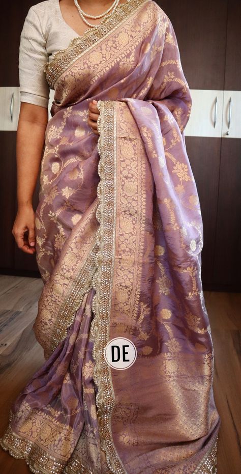 Luxury Silk Fabric For Saree, Diwali Meenakari Pre-draped Saree In Dola Silk, Meenakari Raw Silk Pre-draped Saree For Wedding, Designer Banarasi Silk Pre-draped Saree With Resham Embroidery, Elegant Meenakari Blouse Piece For Festive Occasions, Designer Meenakari Sharara In Chanderi, Designer Tussar Silk Sharara With Pallu, Elegant Dola Silk Blouse Piece With Zari Weaving, Wedding Dola Silk Blouse Piece With Zari Weaving