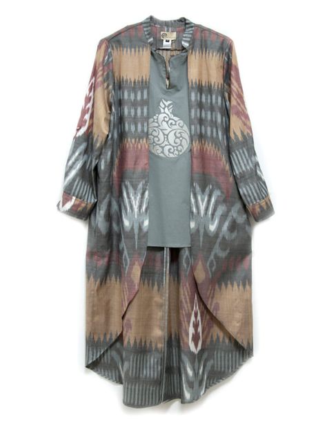 Products – Page 4 – Welcome – Bibi Hanum – Online shopping for luxury ikat kaftans, contemporary designer clothes, handicrafts and souvenirs from Uzbekistan Batik Tenun, Tenun Ikat, Kimono Maxi Dress, Maxi Kimono, Blouse Casual Fashion, Ikat Dress, Ikat Design, Loose Outfit, Kimono Dress