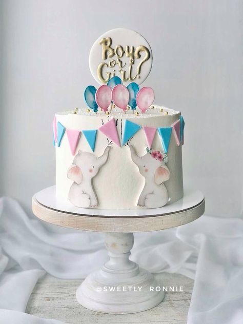 Gender Reveal Cake Elephant, Torte Baby Shower Boy Or Girl, Baby Shower Cake Designs Simple, Elephant Gender Reveal Cake, Simple Baby Shower Cake Ideas, Baby Shower Cake Ideas Unique, Neutral Baby Shower Cake, Twin Baby Shower Cake, Unique Baby Shower Cakes