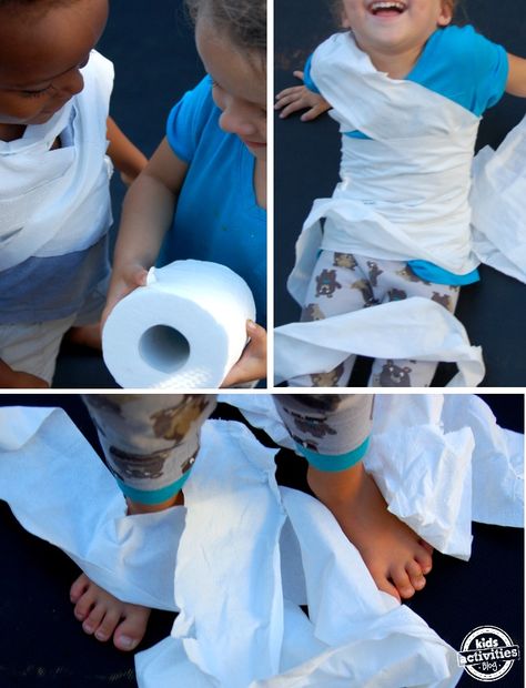 Looking for a great Halloween game to play with your kids?  Check out this idea for some Halloween fun as a family with the Mummy Game.  We love family fun and silliness here at Kids Activities Blog! Ah… the lure of the toilet paper roll.  I don’t know about you, but I have followed my … Toilet Paper Mummy, Mummy Game, Preschool Halloween Games, Christian Halloween Crafts, Mummy Games, Christian Halloween, Graduation Party Games, Fun Halloween Games, Homemade Halloween Decorations