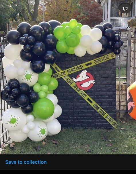 Ghostbusters Balloon Garland, Ghost Busters Halloween Decor, Ghostbusters Party Decorations, Ghost Busters Party Ideas, Ghost Buster Birthday Decorations, Ghostbusters Theme Party, Ghostbuster Decorations, Ghostbusters Birthday Party Decorations, Ghostbuster Birthday Party Ideas