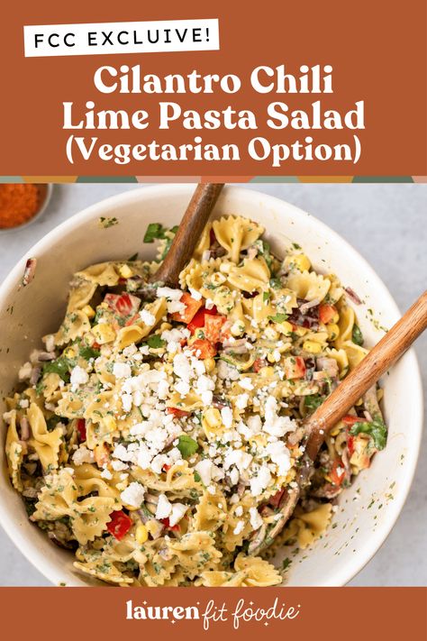 Cilantro Lime Pasta Salad (Vegetarian, High Protein) Cilantro Lime Pasta Salad, Cilantro Lime Pasta, Lime Pasta Salad, Pasta Salad Vegetarian, Lime Pasta, Creamy Cilantro Lime Dressing, Vegetarian High Protein, Chili Lime Dressing, Classic Pasta Salad