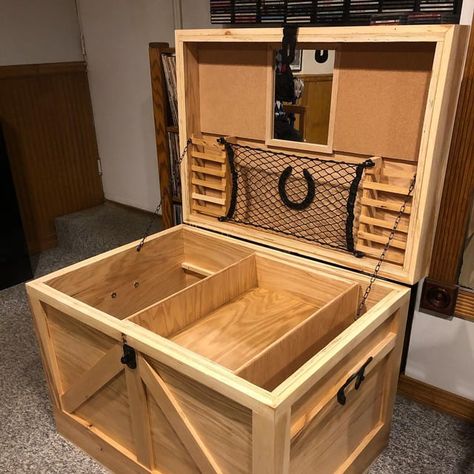 Horse Tack Boxes, Equestrian Bedroom, Diy Storage Trunk, Tack Locker, Paneling Makeover, Tack Trunk, Tack Box, Oil Gel, Chest Ideas