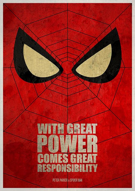 Spiderman - With great power comes great responsibility Spider Man Quotes, 1000 Lifehacks, All Spiderman, Batman 2, Superhero Classroom, Dark Vador, Marvel Quotes, Spider Man 2, Great Power