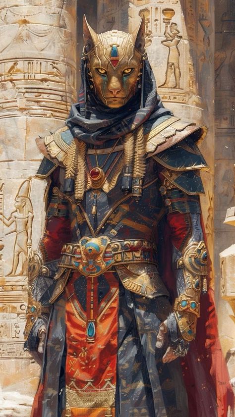 Egyptian God Character Design, Egyptian Fantasy Art, Egyptian Armour, Egyptian Dnd, Egyptian Warrior, Egypt Concept Art, Gods Of Egypt, Egyptian Pharaohs, King Fashion