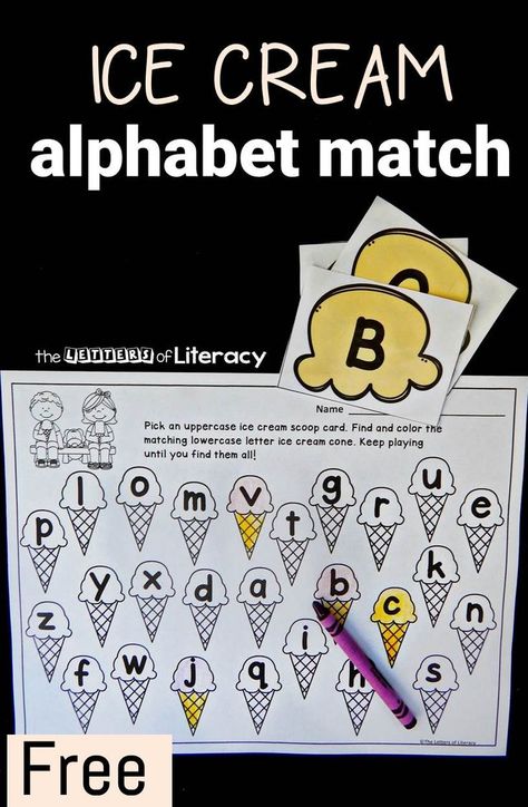 Did somebody say ice cream? This printable alphabet match game is a great way to work on upper and lowercase letter identification. Lowercase Letter Recognition, Ice Cream Alphabet, Alphabet Kindergarten, Letter Identification, Ice Cream Theme, Summer Preschool, Alphabet Games, Alphabet Matching, Match Game