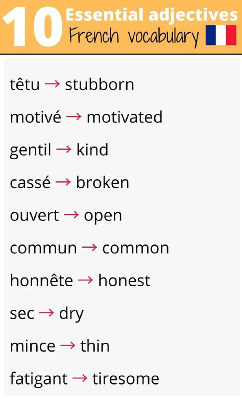 French Sayings, French Adjectives, French Language Basics, Useful French Phrases, French Basics, French Flashcards, Basic French Words, Study French, French Teaching Resources