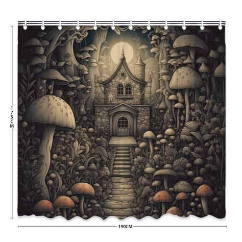 Dark Academia Mushroom, Cottage Bath, Mushroom Cottage, Bath Curtain, Cottagecore Decor, Dark Academia, Shower Curtains, Cottage, Curtains