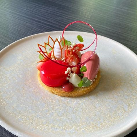 Strawberry Yoghurt, Patisserie Design, Fruit Chip, Dessert Presentation, Bakery Menu, Dessert Plating, Beautiful Desserts, Molecular Gastronomy, Pastry Desserts