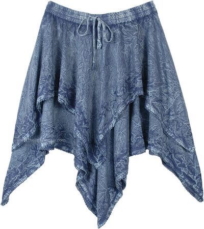 high Hanky Hem Twin Layered Stonewashed Blue Skirt | Short-Skirts | Blue | Stonewash, High-Low, Handkerchief, Dance | ShopLook Hankerchief Skirt, Handkerchief Hem Skirt, Western Skirts, Halloween Skirt, Abstract Embroidery, Hanky Hem, Scarf Shirt, Trendy Skirts, High Low Skirt