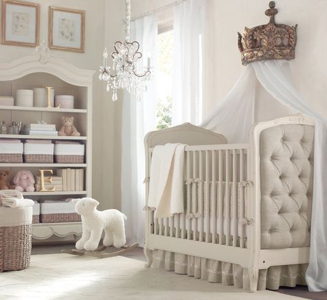 A Posh, Neutral Nursery Cheap Bedroom, Bed Crown, Restoration Hardware Baby, Girls Room Design, Rh Baby, Girl Nursery Room, Baby Room Design, Nursery Baby Room, Bedroom Decorating