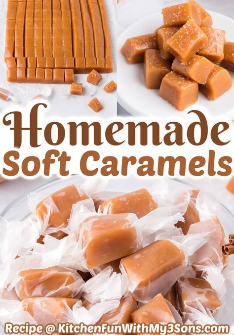 Homemade Soft Caramels, Soft Caramel Recipe, Candies Homemade, Soft Caramels Recipe, Homemade Caramel Candy, Caramel Candies Recipe, Homemade Caramel Recipes, Soft Caramels, Christmas Spread