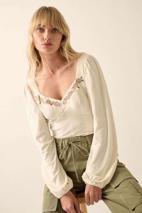 Tops | ShopPromesa Romantic Clothing Style Casual, Ethereal Wardrobe, Peasant Blouse Outfit, Peasant Top Outfit, Ethereal Outfit, Sweetheart Neckline Blouse, Luxury Blouse, Boho Looks, Sweetheart Neckline Top