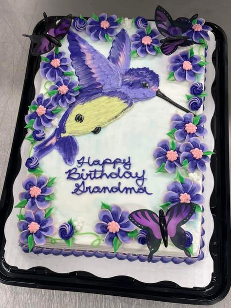 Pretty Sheet Cakes, Hummingbird Cake Design Ideas, Sheet Cake Designs Birthday Women, Hummingbird Cake Design, Birthday Sheet Cake For Women, Hummingbird Themed Cake, Full Sheet Cake Designs, Hummingbird Shaped Cake, Butterfly Sheet Cake Ideas