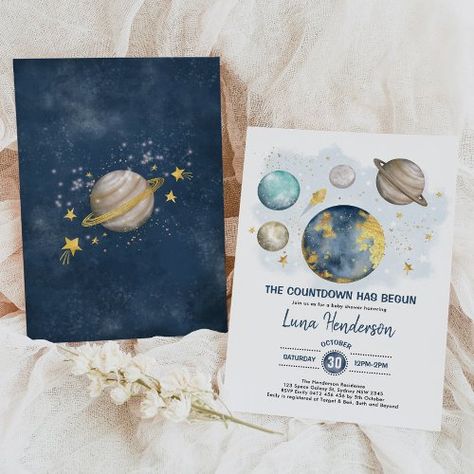 $2.98 | Outer Space Boy Baby Shower Moon Stars Galaxy Navy #outer space, solar system, planets astronaut, over the moon, moon and stars, twinkle twinkle little star, galaxy, couples coed co-ed baby shower, boy baby shower, navy blue gold Navy Baby Showers, Baby Boy Invitations, Navy Invitation, Blue Baby Shower Invitations, Space Boy, Coed Baby Shower, Space Baby, Blue Baby Shower, Boy Baby Shower