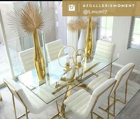 White Glam Dining Table, Modern White And Gold Dining Table, Gold Dinning Table, White Gold Dinning Table, Penthouse Decor, Dining Room Glam, Gold Dining Room, Glam Living Room Decor, Marble And Gold Dining Table Under $500