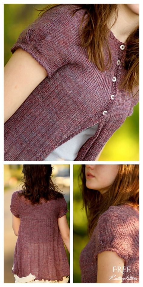 Short Sleeve Cardigan Free Knitting Pattern - Knitting Pattern Easy Knit Summer Cardigan Pattern Free, Short Sleeve Cardigan Knitting Pattern, Knitted Tshirt Pattern, Knitting Space, Knitting Tops, Double Knitting Patterns, Knitting Things, Summer Knitwear, Knit Top Patterns