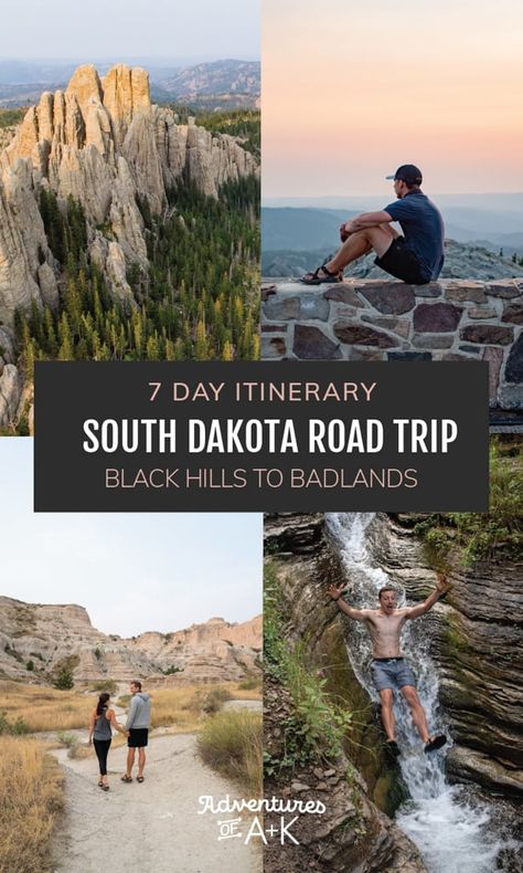 7 Day South Dakota Road Trip Itinerary: Black Hills to Badlands Mount Rushmore Vacation, South Dakota Road Trip, Spearfish Canyon, South Dakota Vacation, Midwest Road Trip, South Dakota Travel, Rapid City South Dakota, Black Hills South Dakota, Yellowstone Trip