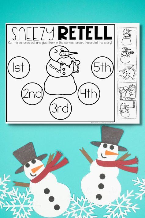 Speech Therapy Activities for Sneezy the Snowman - Plus, Free Download! - Crazy Speech World Pre K Sequencing Activities, Pre K January Activities, Sneezy The Snowman Activities Free, Sneezy The Snowman Activities Preschool, January Speech Therapy Activities, Snow Activities For Kindergarten, Sneezy The Snowman Craft, Snowman Activities Preschool, Winter Language Activities