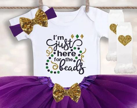 I'm Just Here For The Beads - Baby Girl's Outfit - 1st Mardi Gras Outfit - Holiday Baby Outfit - Newborn Tutu Outfit - Mardi Gras Baby Toddler Valentine Outfits, Woodstock Illinois, Mardi Gras Kid, Newborn Tutu, 1st Birthday Tutu, Mardi Gras Outfits, Outfit Holiday