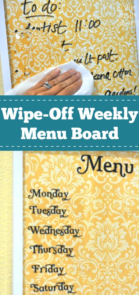 Wipe-Off Weekly Menu Board Menu Board Diy, Weekly Menu Boards, Diy Inspiration Board, Kitchen Inspiration Board, Profitable Crafts, Sell Easy, Diy Summer Crafts, Easy Diy Christmas Gifts, Diy Christmas Gifts Cheap