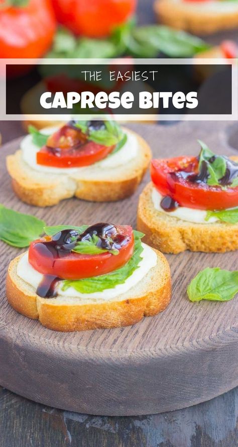 Caprese Bites make an easy appetizer that's ready in minutes. Fresh basil, mozzarella cheese, ripe tomatoes and a drizzle of balsamic glaze top toasted bread slices for the perfect bite!  #caprese #capresebites #capresetoast #capreserecipe #capreseappetizer #appetizer Caprese Bites Appetizers, Hosting Food, Mozzarella Appetizers, Caprese Appetizer, Caprese Bites, Summer Appetizers, Basil Mozzarella, Caprese Recipes, Wild Thyme