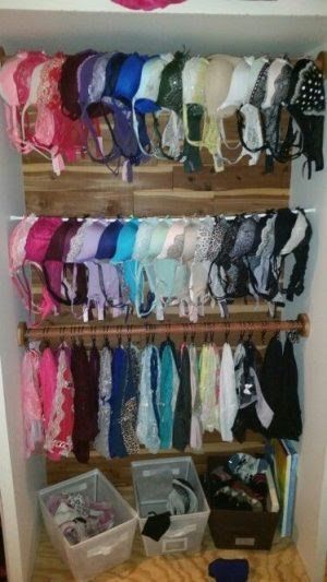 Use a couple of shower rods to organize all of your bras in your closet. Repin! Wardrobe Bra Storage, Bra Collection Storage, Bra And Panty Storage, Bra Organization Ideas, Panty Storage, Lingerie Storage, Bra Organization, Bra Storage, How To Organize Your Closet