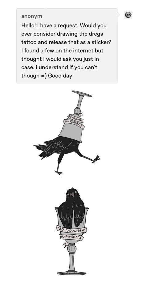 i love this Six Of Crows Illustration, Crow Club Tattoo, Six Of Crows Tatoos, Grisha Tattoo, Six Of Crows Doodles, Six Of Crows Drawing Easy, No Mourners No Funerals Tattoo, Six Of Crows Drawing, Soc Tattoo