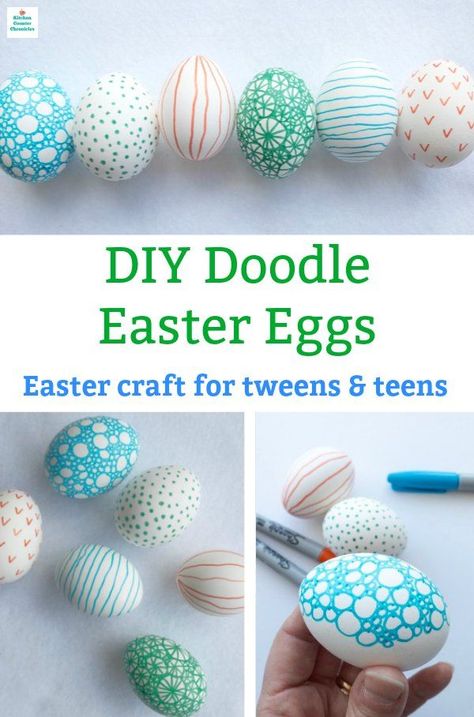 Use Sharpies to bring these Easter eggs to life. How cool are these doodle Easter eggs? A fun Easter craft for tweens and teens.  #eastereggdiy #eastercraftsforteens #eastercraftsfortweens #eastereggs #craftsfortweens #craftsforteens #springcraft Pom Crafts, Fun Easter Crafts, Crafts For Teens To Make, Easter Eggs Diy, Eggs Easter, Egg Crafts, Easter Craft, Easter Art, Easter Activities