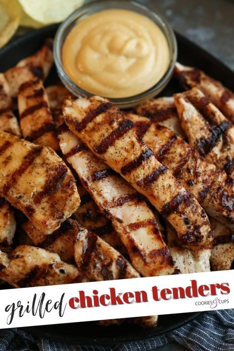 Marinated chicken strips are grilled until juicy and crispy in no time flat! These easy chicken tenders are kid-approved and so delicious! Grilled Chicken Strips Recipes, Pan Grilled Chicken, Easy Chicken Tenders, How To Grill Chicken, Grilled Chicken Strips, Grilled Chicken Tenders, Homemade Chicken Nuggets, Grill Chicken, Seared Chicken Breast