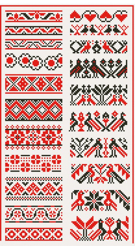 Hungarian Embroidery, Fair Isle Knitting Patterns, Fair Isles, Cross Stitch Bookmarks, Cross Stitch Borders, Folk Embroidery, Bead Loom Patterns, Tapestry Crochet, Loom Patterns