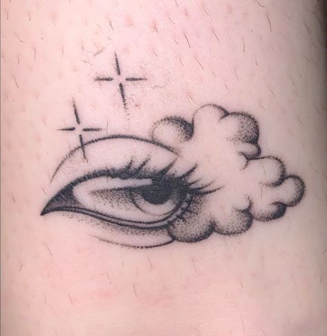 Eye With Clouds Tattoo, Cloud With Face Tattoo, Cloud Face Tattoo, Minimalistic Eye Tattoo, Tiny Face Tattoo, Angel Eyes Tattoo, Eye Cloud Tattoo, Heart Eyes Tattoo, Simple Eye Tattoo