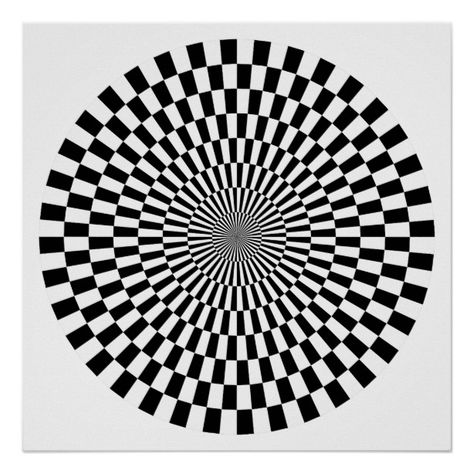 Op Art Wheel - Black and White Poster Illusion Drawings, Art Optical, Mandala Design Pattern, Optical Illusions Art, White Poster, Illusion Art, Black And White Posters, Abstract Poster, Chalk Art