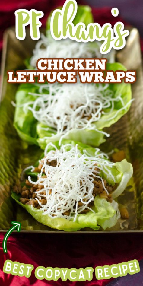 These Chicken Lettuce Wraps are the best PF Chang's copycat! They are so simple to make and are perfect for serving up as an appetizer! #gogogogourmet #chickenlettucewraps #pfchangslettucewraps via @gogogogourmet Stir Fry Lettuce Wraps, Chinese Chicken Wraps Lettuce Cups, Pf Changs Chicken Lettuce Wraps With Dipping Sauce, Lettuce Wrap Recipes Keto, Chinese Chicken Lettuce Cups, Letucce Wraps Dinners, Copycat Pf Chang Lettuce Wraps, Pfchangs Lettuce Wraps, Cpk Chicken Lettuce Wraps