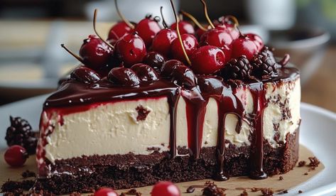 No-Bake Black Forest Cheesecake - Valerie Recipes Black Forest Cheesecake Recipe, Cheesecake Recipe No Bake, Black Cherry Fruit, Black Forest Cheesecake, Bourbon Biscuits, Cookie Base, Chocolate Garnishes, Classic Cheesecake, Fruit Toppings