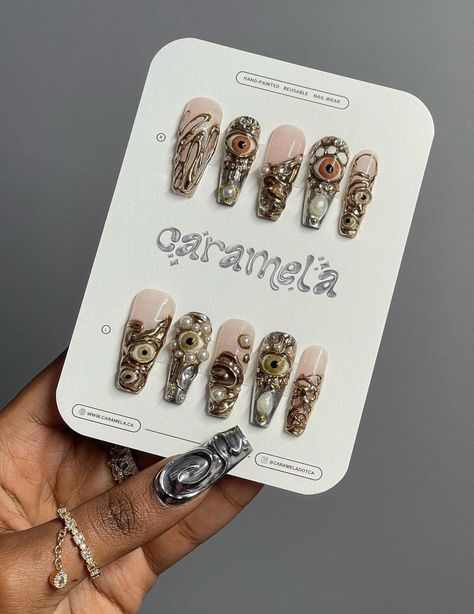 IG: carameladotca Schiaparelli Nails, Hand Painted Nail Art, Nails Hand Painted, Soft Gel Nails, Painted Nail Art, Custom Orders, Nail Colors, Gel Nails, Nail Art