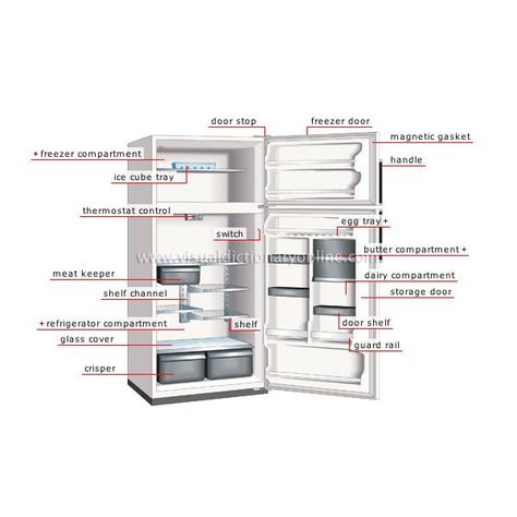 Parts of A Refrigerator & How it Works - Bright Hub Engineering Cooking Vocabulary, Samsung Smart Fridge, Aquarium Sink, Appliance Cabinet, Refrigeration And Air Conditioning, Samsung Appliances, Retro Appliances, Visual Dictionary, Kitchen Modular