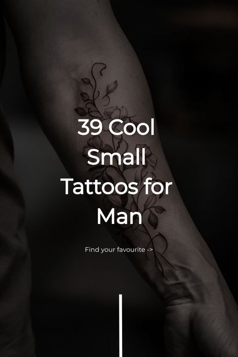 39 Cool Small Tattoos for Man Feminine Tattoos For Men, Men Tattoo Ideas Chest Small, Men Tattoo Writing, Minimalist Back Tattoo For Men, First Tattoo Men Ideas, Masculine Cherry Blossom Tattoo, Basic Men Tattoo, Minimalist Travel Tattoo Men, Subtle Neck Tattoo Men