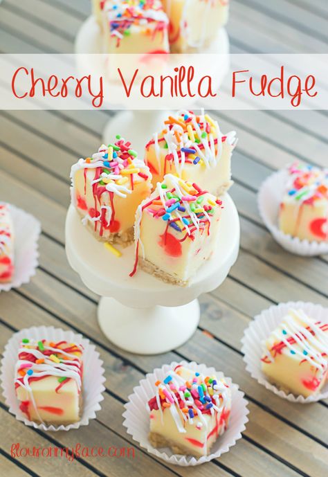 Cherry Vanilla Fudge Recipe via @FlourOnMyFace Vanilla Fudge Recipe, Vanilla Fudge Recipes, Velvet Fudge, Crazy Making, Sweets Bar, Oh Fudge, Cherry Vanilla, Vanilla Fudge, Candy Truffles