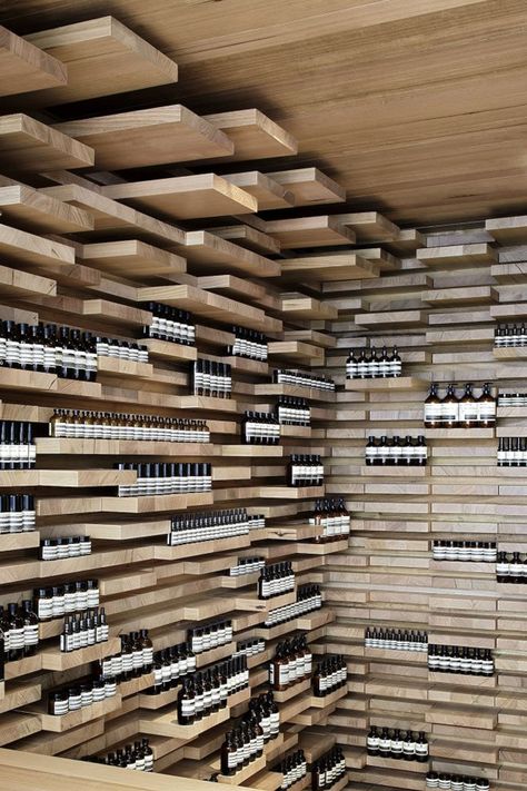 Aesop store by March Studio, Paris store design eco, retail shelving Aesop Shop, Aesop Store, Butik Design, Display Visual Merchandising, Store Shelves Design, Steven Holl, Retail Inspiration, Interior Vintage, Retail Shelving