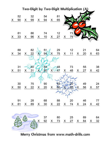 Multiplication Two-Digit by Two-Digit (Vertical; 49 per page) (A) Math Worksheet #freemath Christmas Multiplication Worksheets, 4th Grade Multiplication Worksheets, Christmas Multiplication, Holiday Math Worksheets, Christmas Math Worksheets, Christmas Math Activities, Math Coloring Worksheets, Holiday Math, 4th Grade Math Worksheets