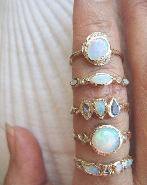 Handcrafted opal jewelry for the modern mermaid and inspired by beautiful elements of nature from tree roots to the glowing moon. Through the ancient art of lost-wax casting, each design is meticulously hand-sculpted from wax and undergoes a casting process that solidifies molten metal. #opalrings #gemstonerings #opal #opals #beachinspired #beachvacayready Misa Jewelry, 14k Gold Opal Ring, Gold Sapphire Ring, Opal Ring Gold, Gemstone Engagement, Labradorite Ring, Handcrafted Rings, Moonstone Jewelry, Sapphire Jewelry