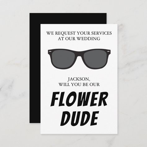 Stand out with custom flat cards, turn this flat card into anything imaginable. Dimensions: 3.5" x 5" (portrait or landscape) High-quality, full-color, full-bleed printing Print on both sides for no additional cost Add personal photos and text for free Flower Man Proposal Ideas, Flower Man Proposal, Flower Guy Proposal, Flower Dude Proposal, Flower Boy Proposal, Groom Proposal Ideas, Flower Dude Wedding, Flower Dude, Flower Man