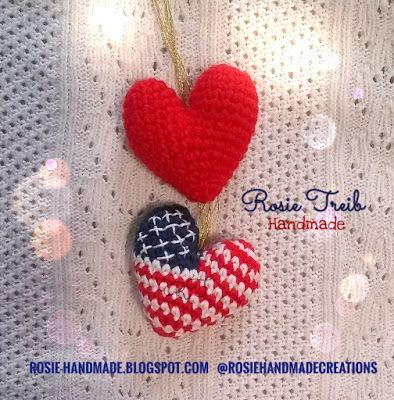 American Heart amigurumi. Free pattern Crochet Patriotic Patterns Free, Heart Amigurumi, Crochet Keychains, Blue Keychain, Mercerized Cotton Yarn, Earrings Patterns, Crochet Earrings Pattern, Santa's Little Helper, Military Gifts